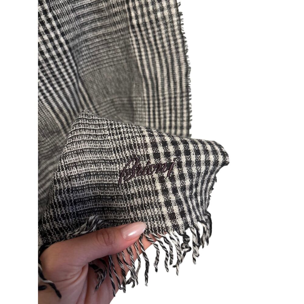 Brioni Men’s Gray Black Plaid Cashmere Silk Wool Fringe Scarf Luxury 35 x 22.5in - Picture 6 of 6